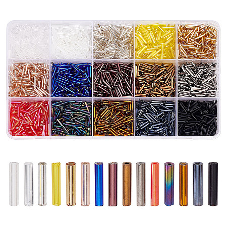 2250Pcs 15 Colors Glass Bugle Beads SEED-GO0001-06-1