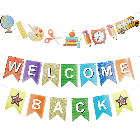 Gorgecraft 2 Sets 2 Styles Welcome Come Back & School Supplies Paper Banners DIY-GF0008-73-1