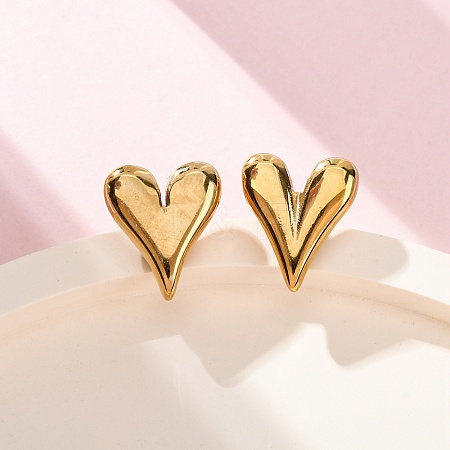 Ion Plating(IP) 304 Stainless Steel Heart Stud Earrings for Women EJEW-F300-09G-1