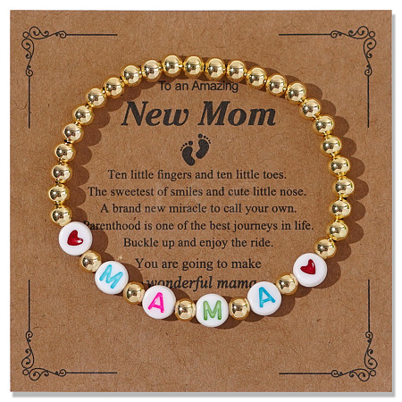 Mother's Day Brass Round Beads Strertch Bracelets SK3516-9-1