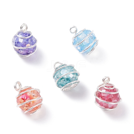 Wire Wrapped Cracked Glass Charms PALLOY-JF01310-1