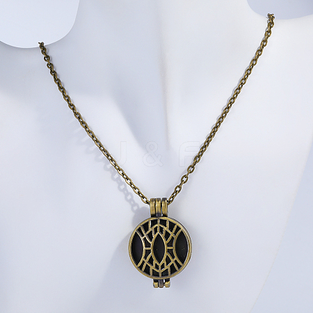 Fashionable Alloy Hollow Diffuser Locket Pendant Necklaces with Black Velvet Aromatherapy Pads Inside DJ7340-1