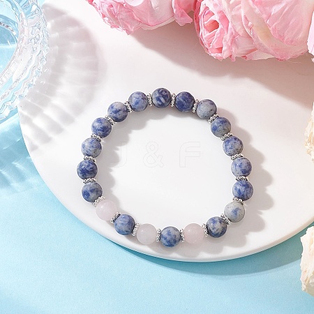 Frosted Natural Mixed Gemstone Round Beaded Stretch Bracelets for Women Men BJEW-JB12471-02-1