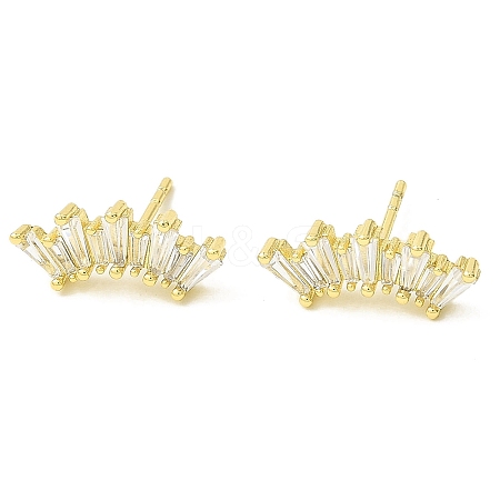 Crown Brass Micro Pave Cubic Zirconia Stud Earrings EJEW-L270-21G-1