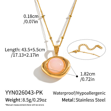 Dyed Natural Pink Quartz 304 Stainless Steel Geometric Pendant Necklaces for Women KV8466-3-1