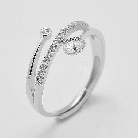 Anti-Tarnish Adjustable Rhodium Plated 925 Sterling Silver Design Ring Mounts Fittings with Pearl Seat STER-K038-023P-1