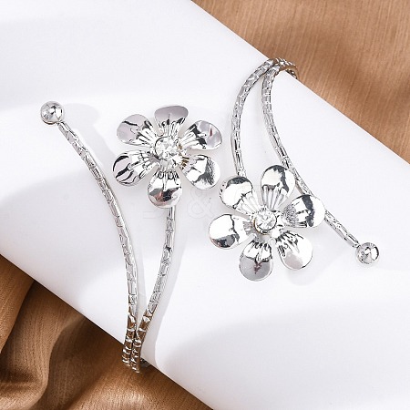 Flower Alloy Arm Cuff Bangles for Girl Women AJEW-A063-01E-P-1