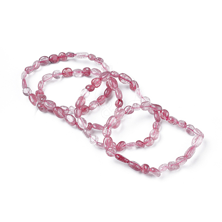 Natural Strawberry Quartz Bead Stretch Bracelets BJEW-K213-08-1