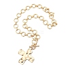 Alloy Textured Cross Pendant Ring Link Chain Necklaces for Women NJEW-B120-03-5