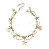 Ocean Synthetic Turquoise Beads & Alloy Starfish Shell Shape Charm Anklets with 304 Stainless Steel Cable Chain Tassel for Women AJEW-TA00069-3