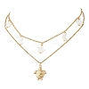 304 Stainless Steel Sea Turtle & Natural Freshwater Shell Star Pendant Double Layer Necklaces for Women NJEW-JN05400-2