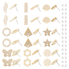  36Pcs 9 Styles Rectangle & Flower & Butterfly & Star Ash Wood Stud Earring Findings EJEW-TA0001-19-1