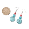 Brass Synthetic Turquoise Dangle Earrings EJEW-JE06535-6