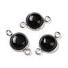Natural Black Agate Connector Charms G-D059-01C-02-1