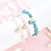 3Pcs 3 Styles Zinc Alloy Enamel Shell Shape Charm Round Shell Pearl & Dyed Synthetic Turquoise Starfish & Magnesite & Opalite & Natural Rose Quartz Chip Beaded Anklets AJEW-AN00735-1