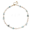 Natural Larimar Chip & Rice Cultured Freshwater Pearl Beaded Necklaces for Women NJEW-JN06665-01-2