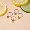 4Pcs 4 Style Strawberry & Orange & Watermelon & Grape Pattern Glass & Brass Braided Bead Finger Ring for Women RJEW-TA00047-2