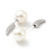 Clear Cubic Zirconia Horn with Acrylic Pearl Front Back Stud Earrings EJEW-G295-02B-P-2