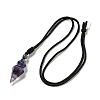 Natural Fluorite Conical Pendulum Pendant Necklace with Nylon Cord for Women NJEW-B106-01H-2