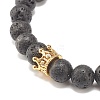 Natural Lava Rock Round Beaded Stretch Bracelet with Clear Cubic Zirconia Crown BJEW-JB07797-02-4
