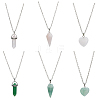 FIBLOOM 6Pcs 6 Styles Natural Rose Quartz & Green Aventurine Pendant Necklaces Set with Alloy Chains NJEW-FI0001-13-1