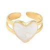 Ion Plating(IP) 304 Stainless Steel Enamel Heart Cuff Finger Rings RJEW-L107-059G-01-2