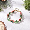 3Pcs 3 Colors Christmas Glass & Baking Paint Pearlized Glass Pearl Round Beaded Bracelets for Women BJEW-JB12441-4