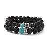 Couples Natural Lava Rock Stretch Bracelets BJEW-JB03315-01-1