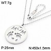 Mother's Day 304 Stainless Steel Hollow Out Flat Round with Word Mom & Baby Feet Pendant Necklaces WGD8F21-10-1