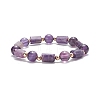 Natural Amethyst Column & Round Stretch Bracelet for Women BJEW-JB09351-01-1