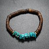 Synthetic Turquoise Chips & Coconut Disc Beaded Stretch Bracelet UM3945-1-1