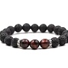 8MM Round Dyed Natural Red Tiger Eye and Natural Lava Rock Beaded Stretch Bracelets for Couples BW4110-9-1