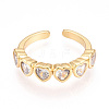 Brass Micro Pave Clear Cubic Zirconia Cuff Rings for Women KK-T074-14G-2