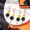 Halloween Candy Corn Handmade Lampwork & Black Pumpkin Synthetic Turquoise Leverback Dangle Earrings EJEW-JE05872-2