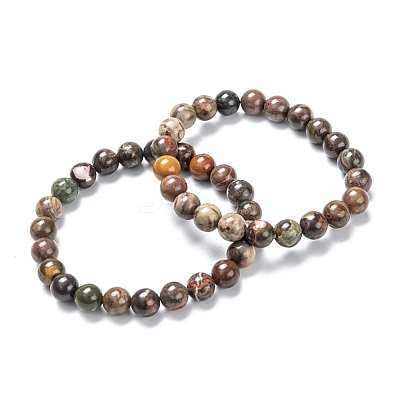 Natural Multi-Color Agate Stretch Beaded Bracelets G-A185-01E-1