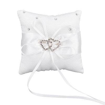 Tribute Silk Wedding Ring Pillow with Polyester Ribbon and Alloy Heart DIY-WH0325-48A-1