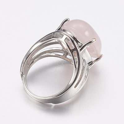 Natural Rose Quartz Wide Band Finger Rings X-RJEW-K224-A12-1