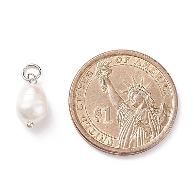 Grade B Natural Cultured Freshwater Pearl Charms X-PALLOY-JF01497-02-1