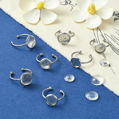 DIY Blank Dome 304 Stainless Steel Open Cuff Rings Making Kit DIY-YW0008-56-1
