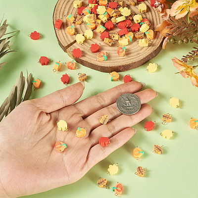 100Pcs Autumn Theme Handmade Polymer Clay Connector Charms PALLOY-TAC0251-1