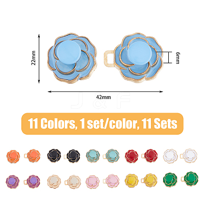 11 Sets 11 Colors Camellia Flower Alloy Enamel Adjustable Jean Button Pins DIY-FG0004-93-1