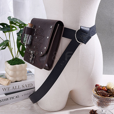 Rectangle PU Leather Medieval Waist Belt Bag with 2Pcs Glass Potion Bottles AJEW-WH0696-575A-1
