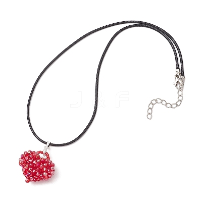 Electroplated Glass Beaded Heart Pendant Black Waxed Cotton Cord Necklaces for Women NJEW-MZ00120-03-1