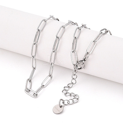 304 Stainless Steel Paperclip Chain Necklace NJEW-D045-14P-03-1