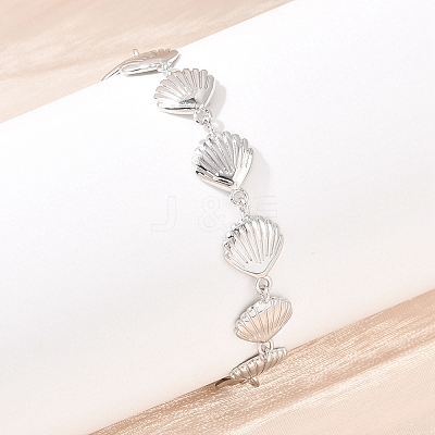 Starfish/Shell Shape/Cowrie Shell Shape Brass Link Chain Bracelets for Women BJEW-K248-07C-P-1