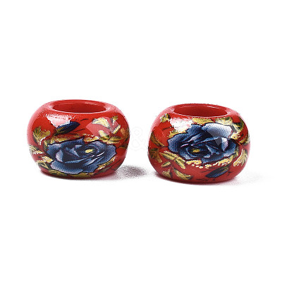Flower Printed Opaque Acrylic Rondelle Beads SACR-S305-27-H01-1