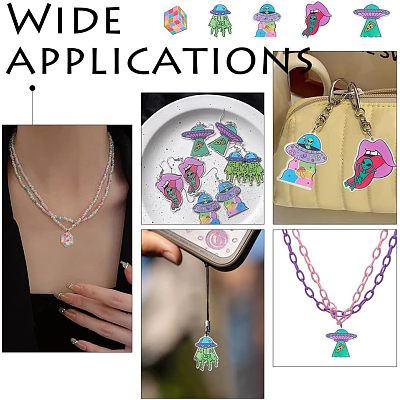 20Pcs 5 Style Alien Theme Colorful Acrylic Pendants FIND-CA0006-56-1