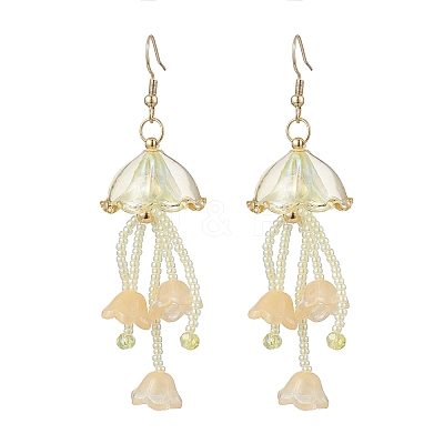 Jellyfish Acrylic & Glass Seed Bead Dangle Earrings EJEW-MZ00665-01-1