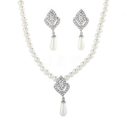 Alloy Rhinestone & Plastic Pearl Pendant Necklaces & Stud Dangle Earrings Sets FS-WGE3E8B-01-1