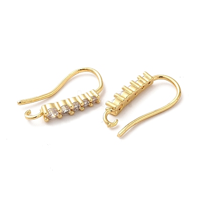 Brass Micro Pave Clear Cubic Zirconia Earring Hooks ZIRC-Q201-09G-1